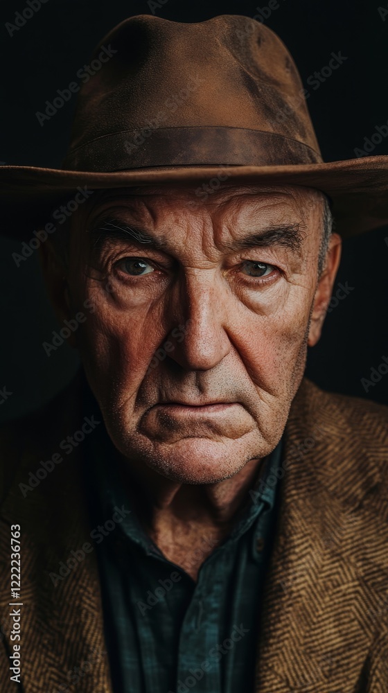 Elderly Man in Rustic Hat with Weathered Face and Intense Gaze - Capturing the Wisdom and Experience of Age, Generative AI Elderly Man in Rustic Hat with Weathered Face and Intense Gaze - Capturing the Wisdom and Experience of Age, Generative AI