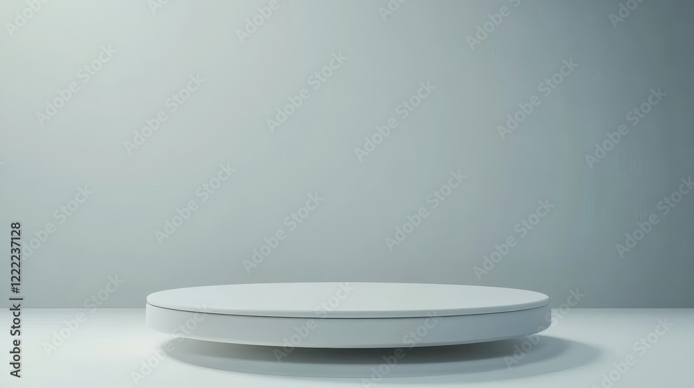 Minimalist White Round Display Podium in a Modern Studio Setting Minimalist White Round Display Podium in a Modern Studio Setting