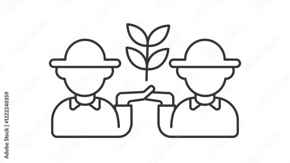 Community gardening line animation. Animated two farmers icon. Collaboration and sustainability concept. Black illustration on white background. HD video with alpha channel. Motion graphic Community gardening line animation. Animated two farmers icon. Collaboration and sustainability concept. Black illustration on white background. HD video with alpha channel. Motion graphic