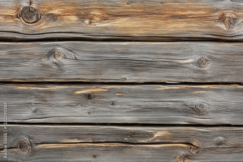 Close-up of weathered wooden planks arranged in a row, highlighting the unique textures, knots, and cracks that demonstrate natural wear over time. With copy space for text Close-up of weathered wooden planks arranged in a row, highlighting the unique textures, knots, and cracks that demonstrate natural wear over time. With copy space for text