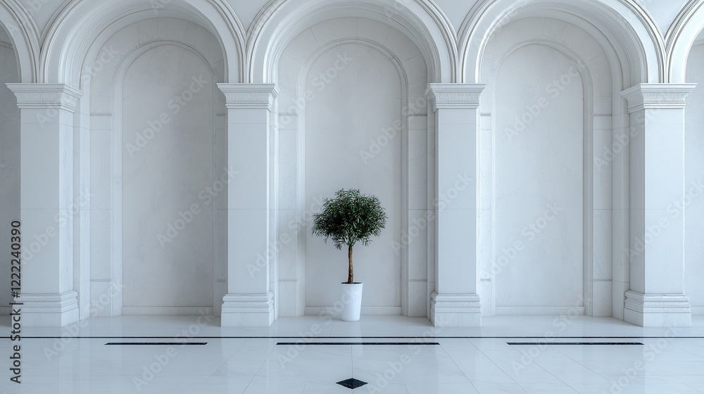 A white room with a plant in a white pot A white room with a plant in a white pot
