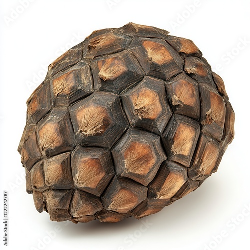 Dried coconut shell craft, studio shot, white background, textured detail photo