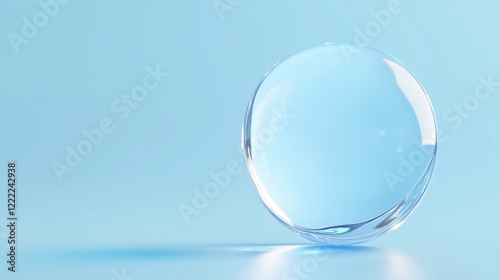 High-detail 3D rendering of a water molecule with glowing reflections, suspended in a clean and serene light blue environment