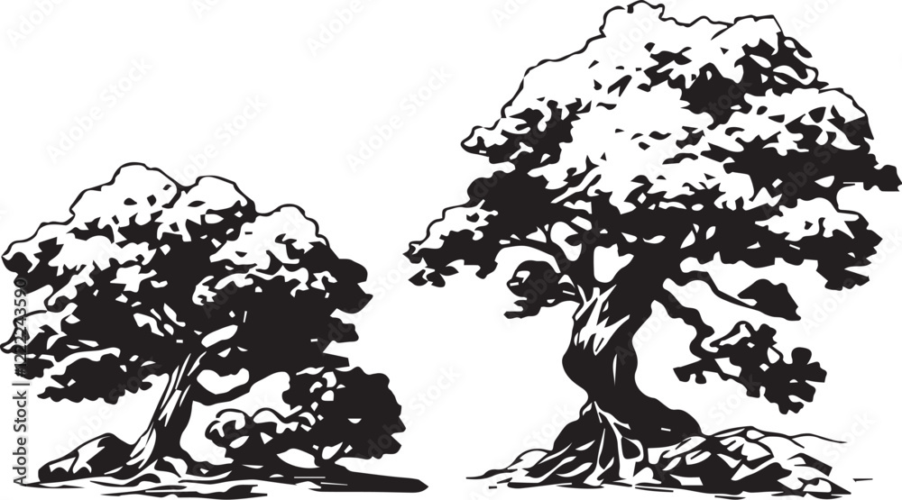 Fototapeta premium Set Trees. Hand drawn vector illustration 