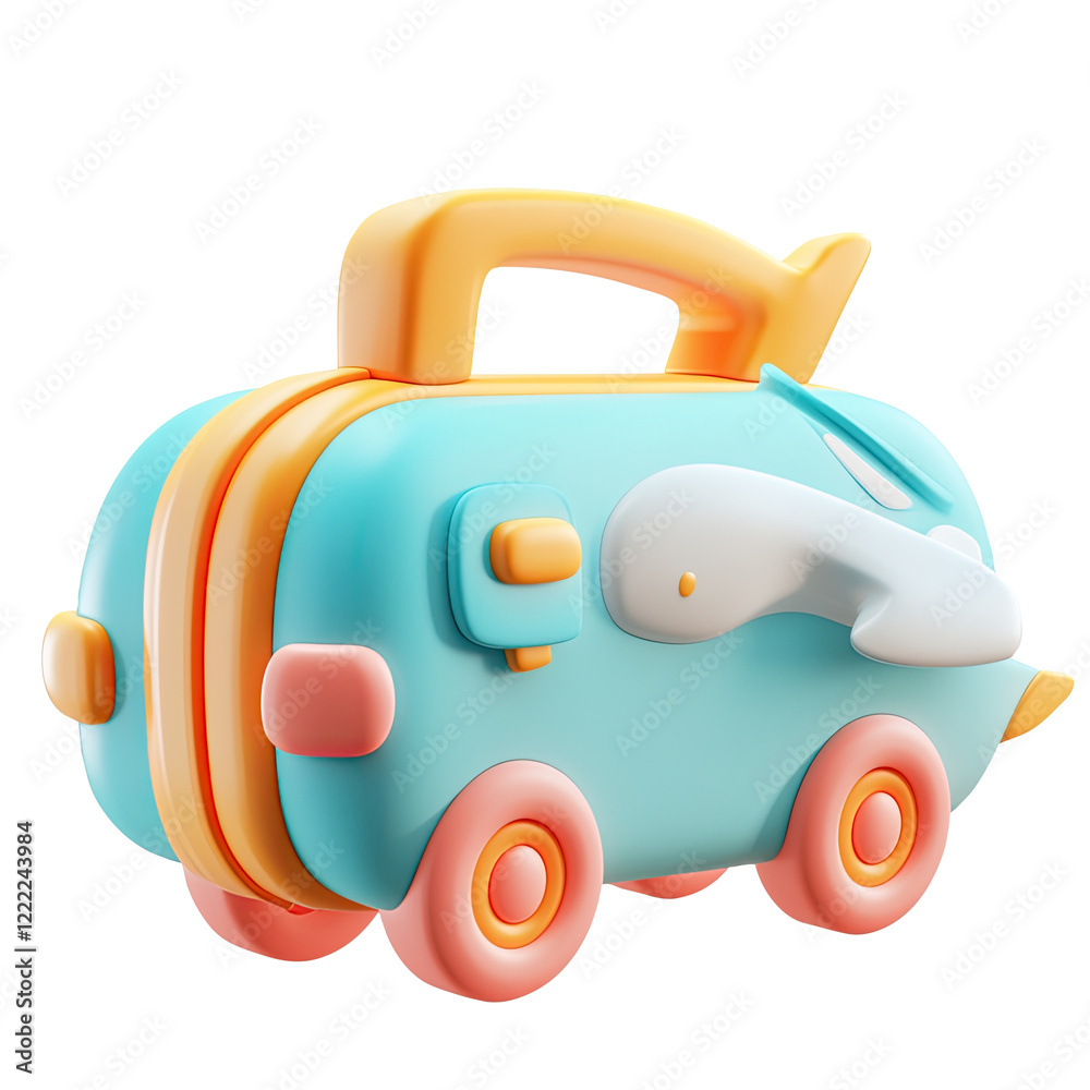 Cute wheeled suitcase, travel, white background, 3D render Cute wheeled suitcase, travel, white background, 3D render
