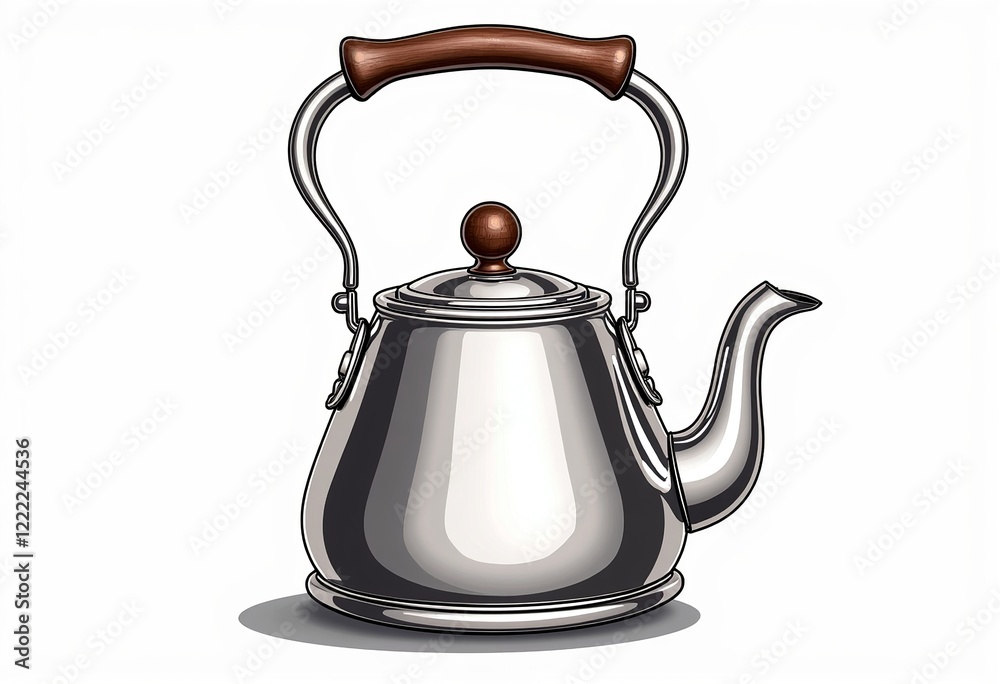Obraz premium Whistle Kettle Icon, Vector Line Art, Stainless Steel Design, Editable, Isolated White Background, Kitchen Vector, Technical Drawing, Minimalist, Traditional Style. 