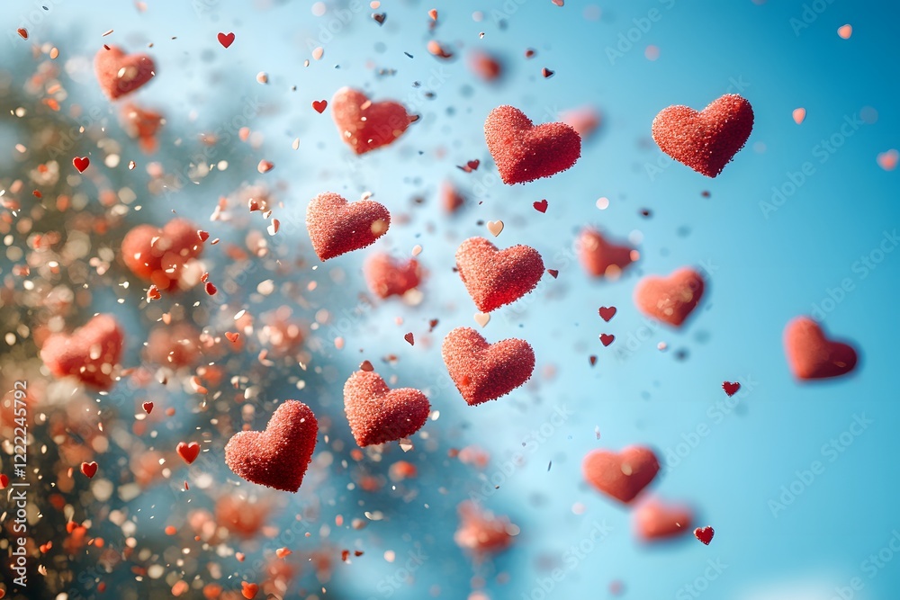 Fototapeta premium Romantic Valentine Concept with Falling Heart Shapes for Love and Celebration Design