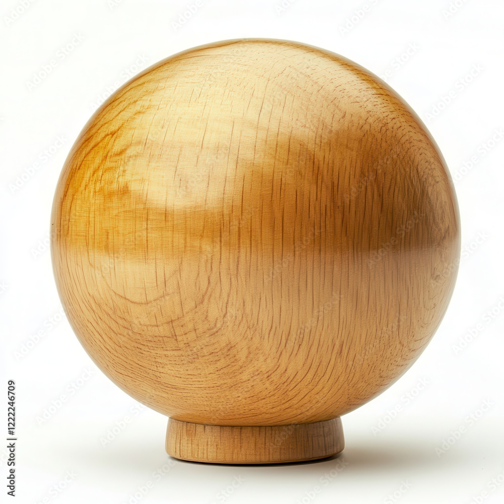 Polished wooden sphere on stand, white background Polished wooden sphere on stand, white background