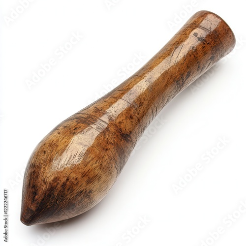 Polished wooden tool studio shot, white background photo
