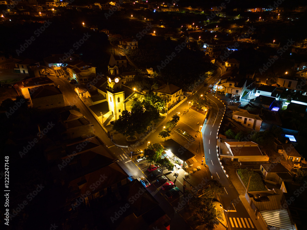 Fototapeta premium Night aerial photo of the architecture in Madeira