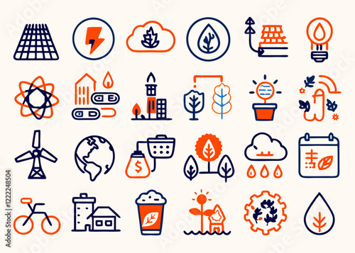 Set of  outline icons related to environment. Linear icon collection. Editable stroke. Vector illustration.