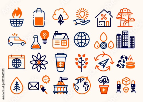 Set of  outline icons related to environment. Linear icon collection. Editable stroke. Vector illustration.
