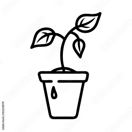 Drooping plant in pot, drought and dehydration vector icon