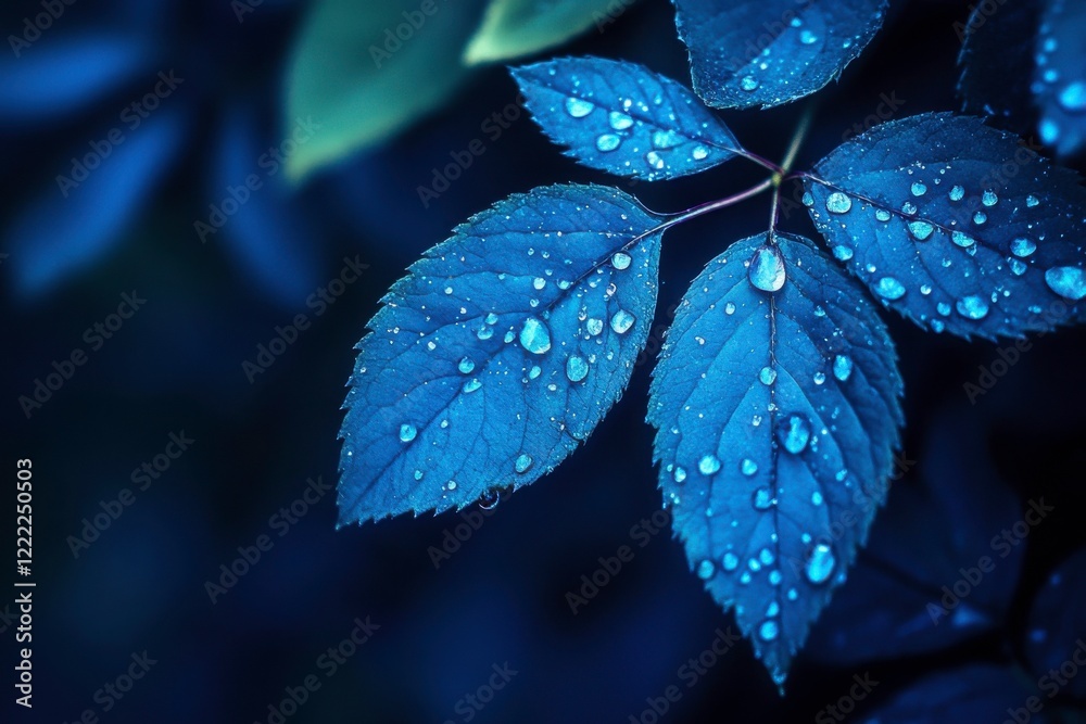 water drops on a blue leaves water drops on a blue leaves