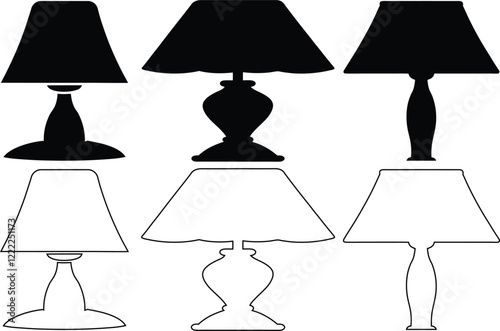Black table lamp, table lamp icon, table lamp vector, table lamp silhouette, table lamp line art