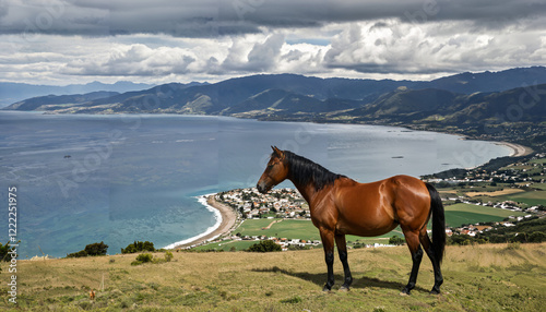 Obraz na płótnie Horse Overlooking Scenic Coastal Landscape w salonie