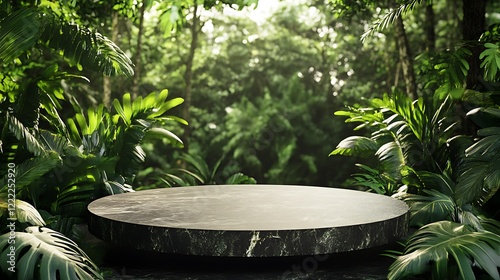 Serene Jungle Oasis:  A Luxurious Marble Display in a Verdant Paradise