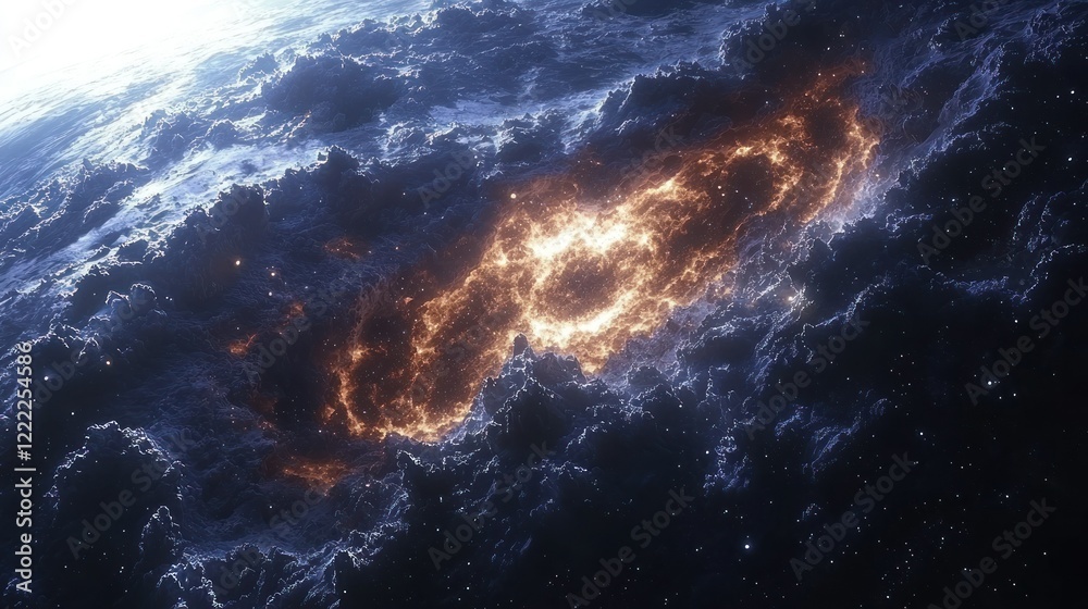 Cosmic Inferno: A Fiery Rift Across a Celestial Body Cosmic Inferno: A Fiery Rift Across a Celestial Body