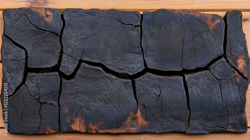 Charred and Cracked Wooden Plank with Deep Textures and Natural Rustic Patterns