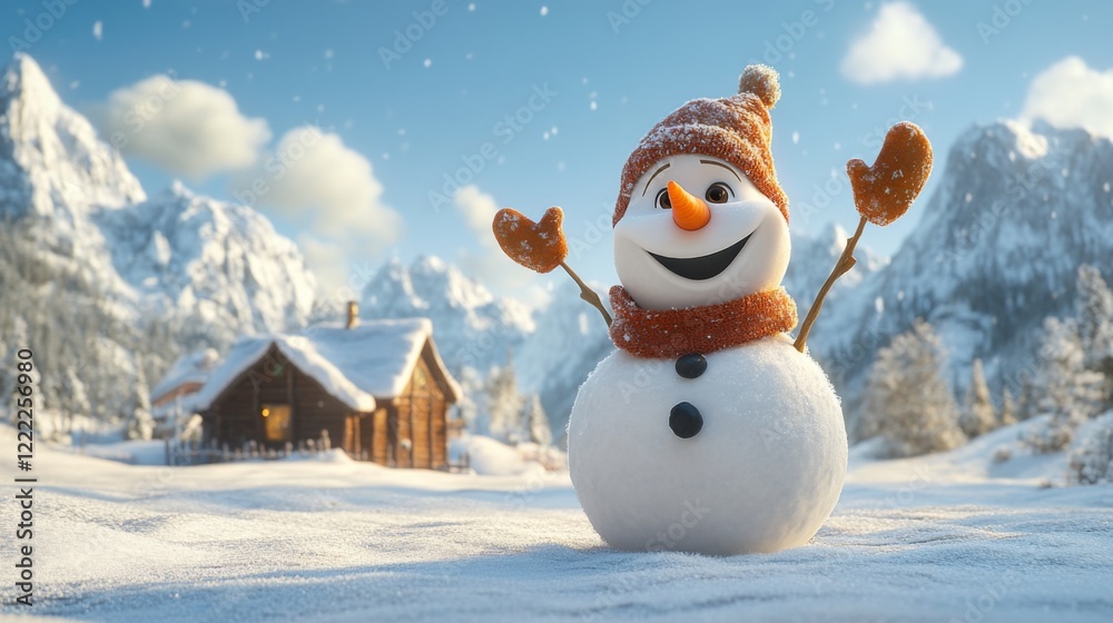 Obraz premium Cheerful Snowman in Winter Wonderland