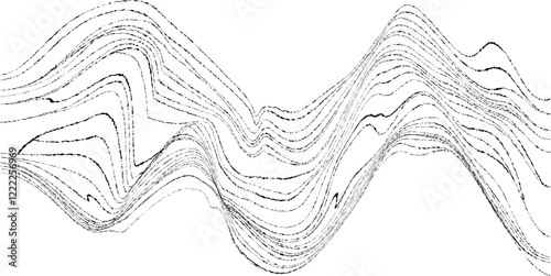 Glitch effect . Distorted speed lines .Abstract flow lines background . Op art .Fluid wavy shape .Rough edges .Striped linear pattern . Optical illusion art .Music sound wave . Vector illustration