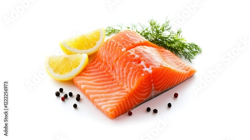 Fresh salmon on a white background. A healthy salmon meal. Fresh, healthy, and mouthwatering. A delightful seafood experience. photo