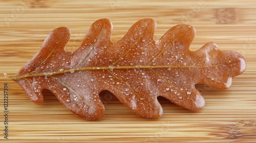 Autumnal Oak Leaf Dewdrops Macro Photography