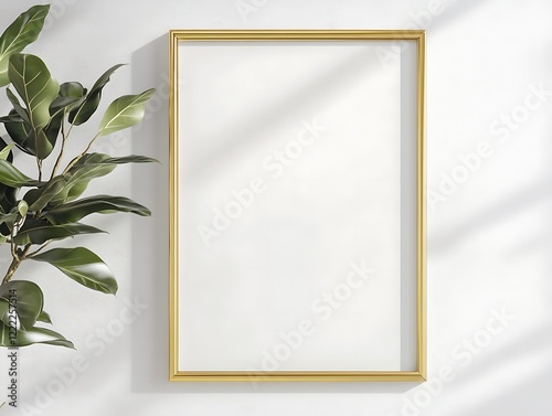 Clean Gold Frame with a Thin Border on a White Background, Minimalist Rectangular Picture Frame for Artwork, Photography, or Design Display