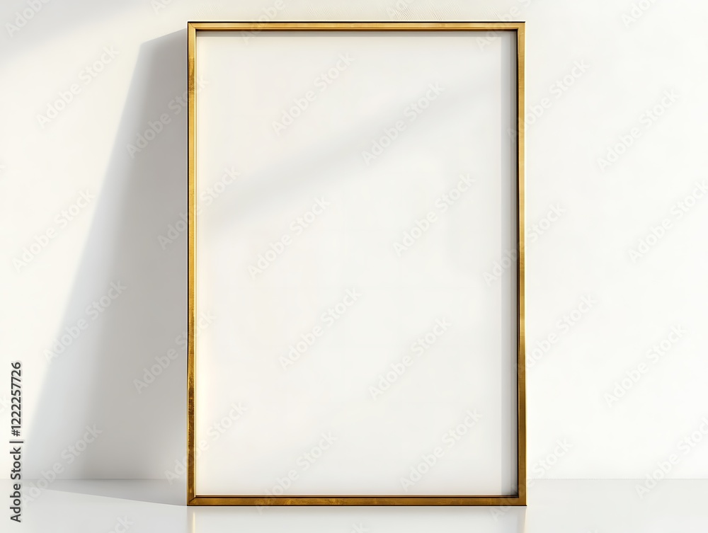 Clean Gold Frame with a Thin Border on a White Background, Minimalist Rectangular Picture Frame for Artwork, Photography, or Design Display
