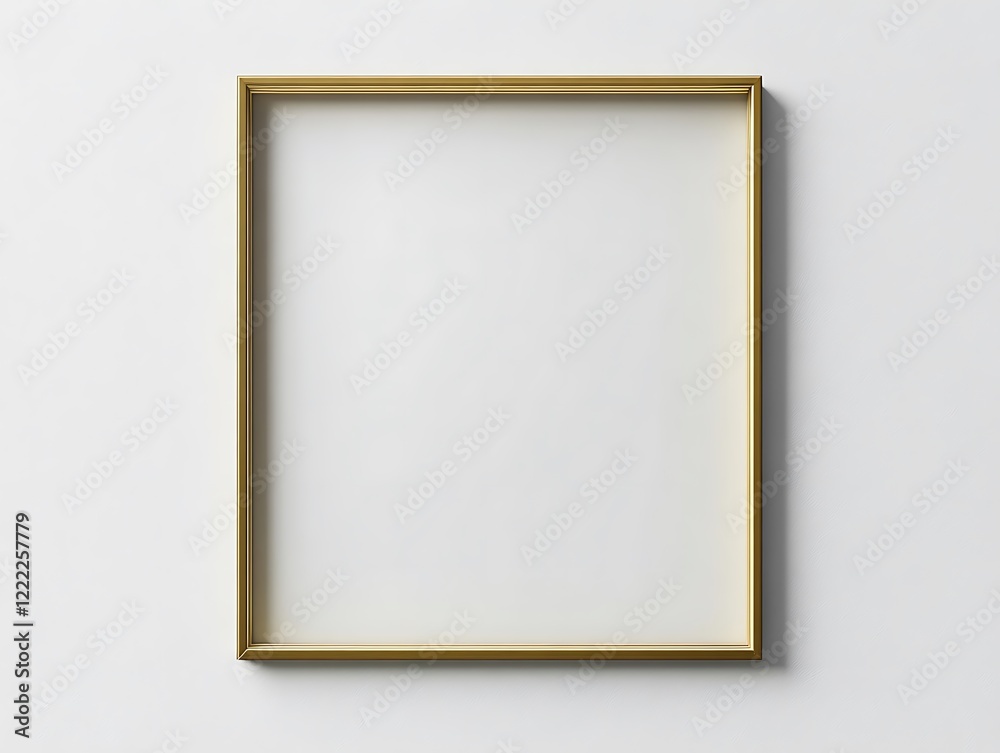 Clean Gold Frame with a Thin Border on a White Background, Minimalist Rectangular Picture Frame for Artwork, Photography, or Design Display