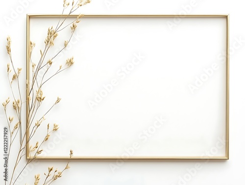 Clean Gold Frame with a Thin Border on a White Background, Minimalist Rectangular Picture Frame for Artwork, Photography, or Design Display