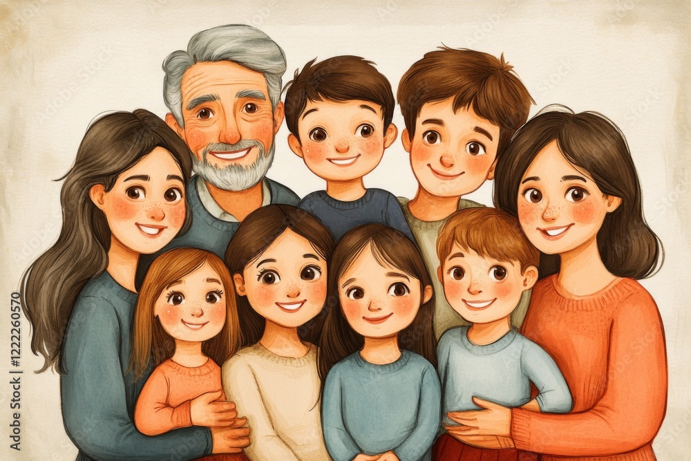 Obraz premium Multigenerational Family Portrait Illustration