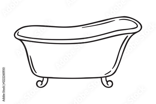 Bathtub or bathroom doodle hand drawn icon. Outline drawing bathtub or bathroom line clipart symbol