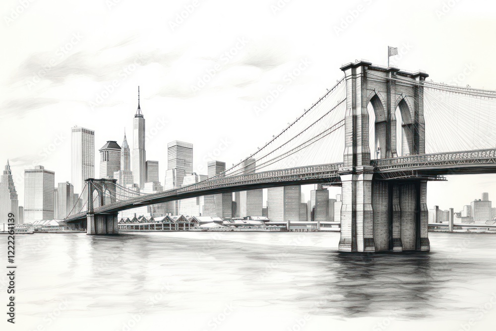 Fototapeta premium Brooklyn bridge landscape sketch architecture.
