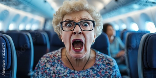  unruly passenger arguing on airplane photo