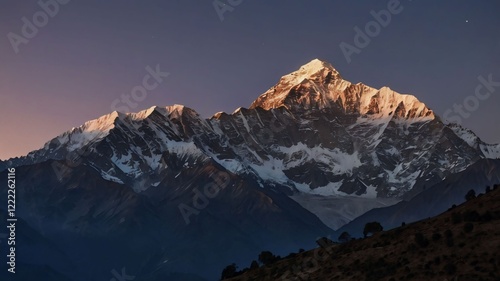 The Himalayan mountain range sees the first signs of dawn rising