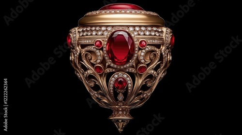 Intricately Designed Vintage Ring Featuring A Large Red Gemstone Surrounded By Golden Details photo