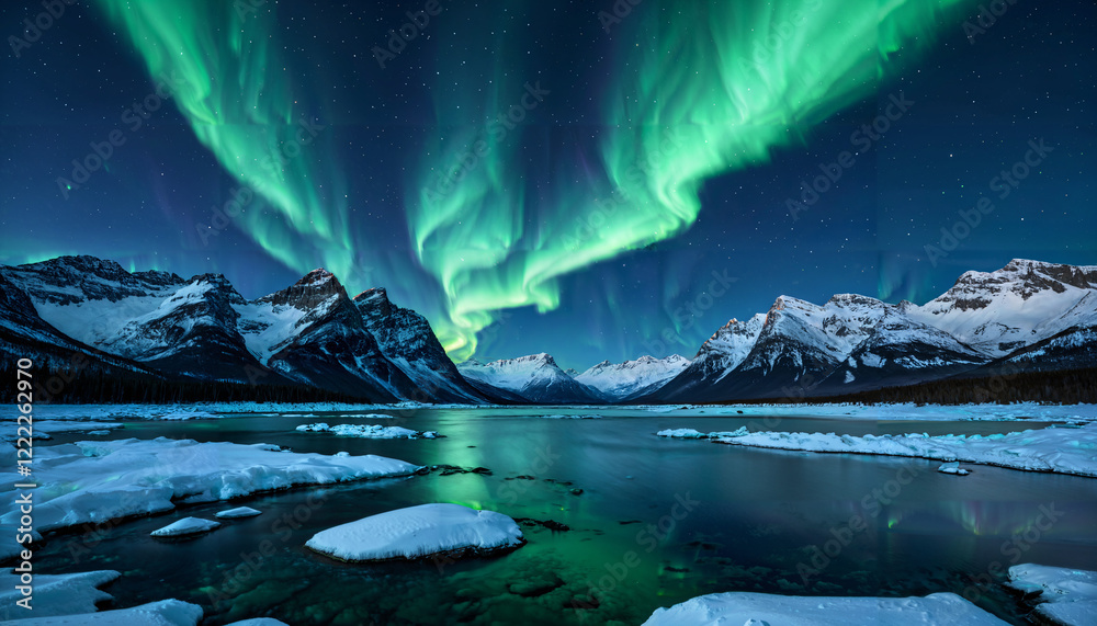 Mesmerizing Northern Lights Over a Snowy Mountain Landscape