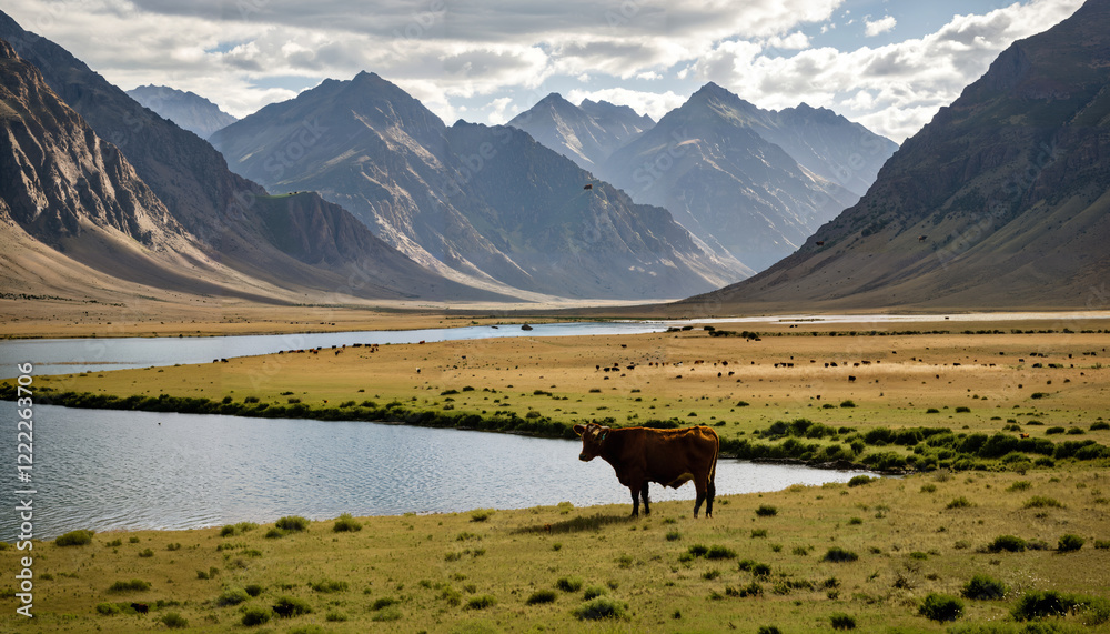 Lone Cow in Mountain Valley