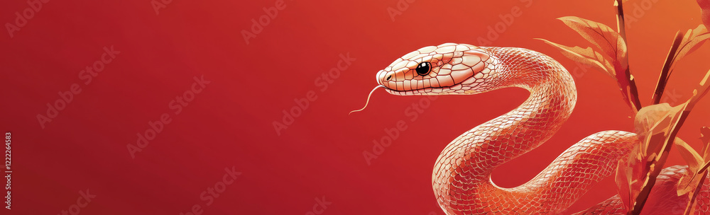 Fototapeta premium White snake on vibrant red background 
