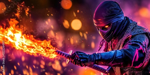 ninja with flaming sword  photo