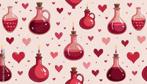 Valentine's Day Romance: Lit Candles and Heart-Shaped Bottles photo