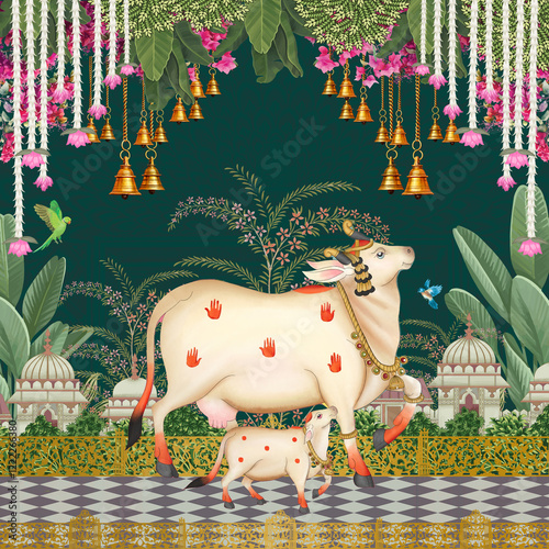 Fototapeta Naklejka Na Ścianę i Meble -  indian cow pichwai art for home decor	