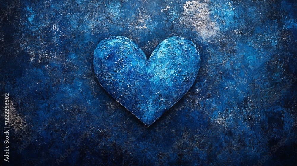 Obraz premium Vibrant Blue Heart Symbolizing Love and Emotion Set Against a Dark Mysterious Background Creating a Striking Contrast That Evokes Feelings of Passion and Serenity in a Minimalist Style