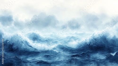 Stormy ocean waves with dramatic clouds. Generative AI photo