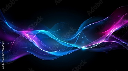 Abstract Glowing Waves: A Symphony of Blue and Pink