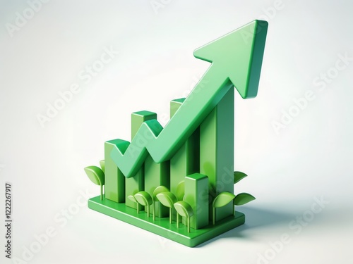 3d render of growth graph with green arrow on a white background