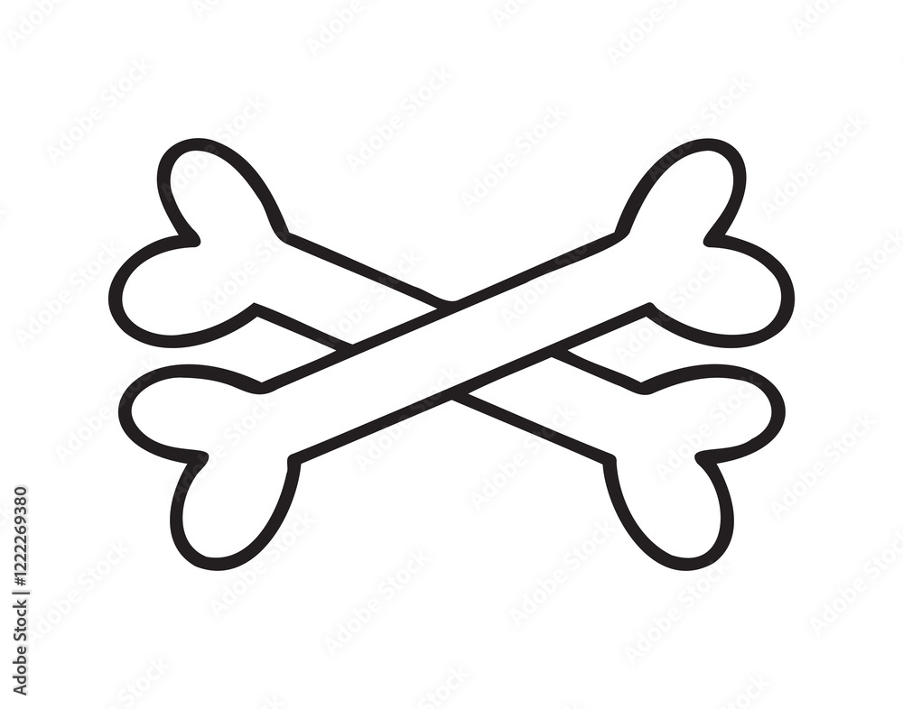 two crossed bones doodle hand drawn icon. Outline drawing two crossed bones line clipart symbol