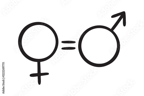  woman equality doodle hand drawn icon. Outline drawing feminist woman rights line clipart symbol