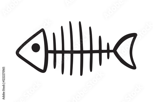 Fish skeleton bones silhouette doodle hand drawn icon. Outline drawing fish skeleton bones line clipart symbol